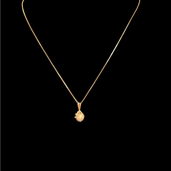 Elegant Gold Pearl and Diamond Pendant Necklace - Picture 7 of 8